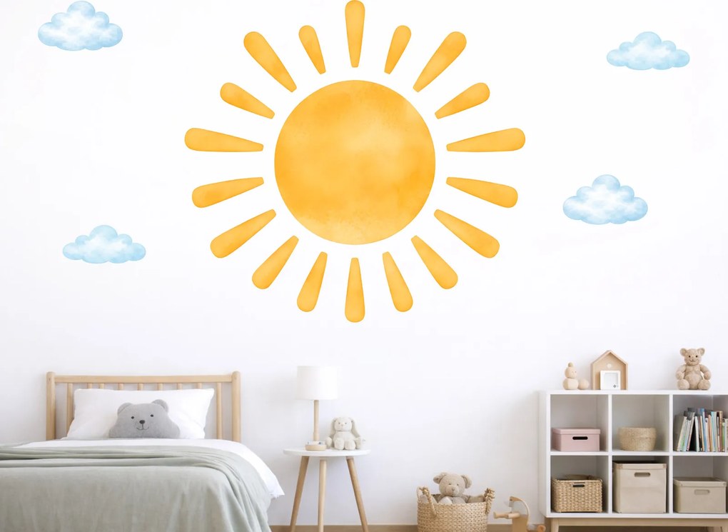 Slnko textilní prelepiteľná nálepka na stenu list 75 x 71 cm