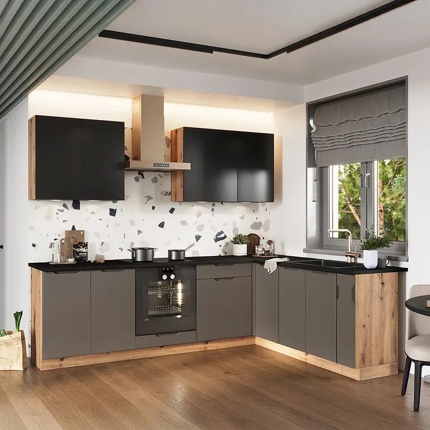 Kuchynská linka Isabel Čierny hrášok 2,0 X 2,6 Dub Artisan/Mocca Grey