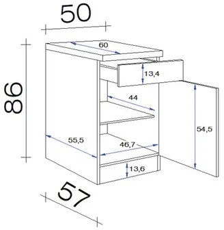 Kuchynská skrinka dolná s dvierkami Flex Well Focus šírka 50 cm dekor agát/baklažán baklažán