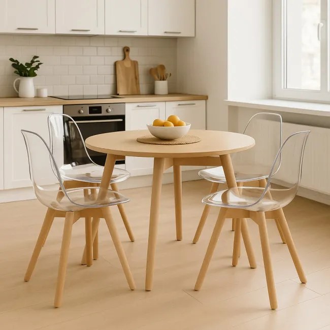 Set styroch jedálenských stoličiek KITO priesvitné / naturálne nohy (4 ks)