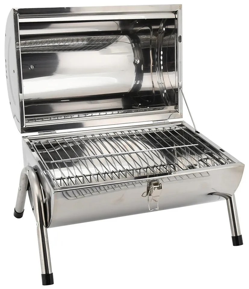 Prenosný gril na drevené uhlie lesklý chróm