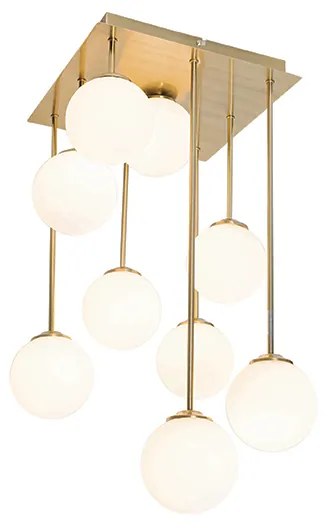 Moderné stropné svietidlo zlaté s opálovým sklom 9 svetiel - Atény