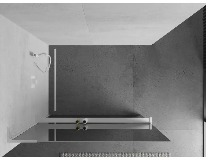 Mexen Kioto+ L, sprchová zástena Walk-In s poličkou a vešiakom 100 x 200 cm, 8mm sklo vzor zrkadlo, biely profil, 800-100-123-20-50