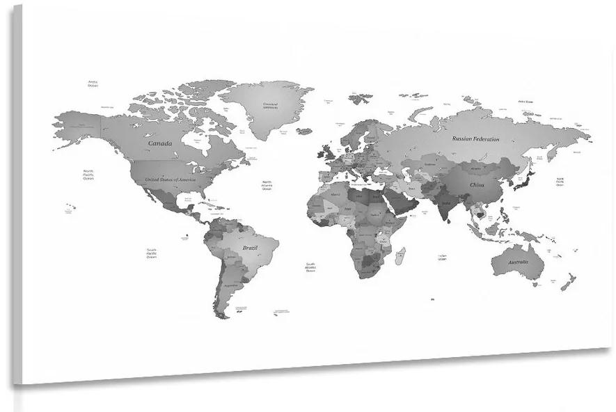 Obraz mapa sveta vo farbách čiernobielej Varianta: 120x80