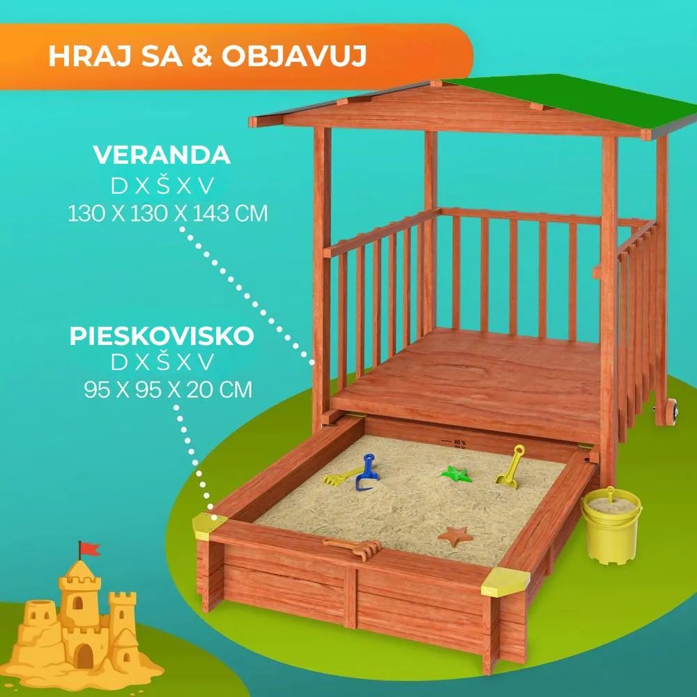Pieskovisko s verandou SUNNY, 130x130x143cm, hnedá/zelená Jurhan