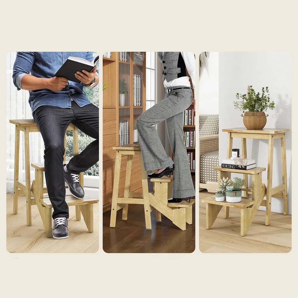 Skladací 3-stupňový stolička, prírodná