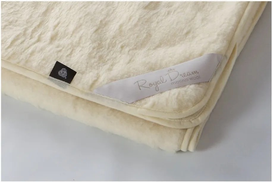 Béžová deka z merino vlny Royal Dream, 220 × 200 cm