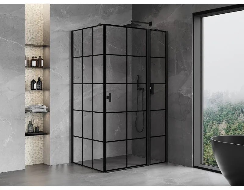 Mexen Mist T, sprchový kút s krídlovými dverami, pravý, 90 x 110 cm, 8mm číre sklo, čierny profil, 8A4T-090-110-70-77-P