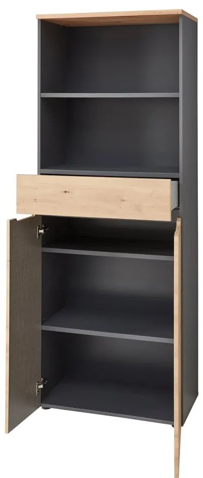 Kancelársky regál Brego 02 75 cm so zásuvkou grafit/dub Artisan