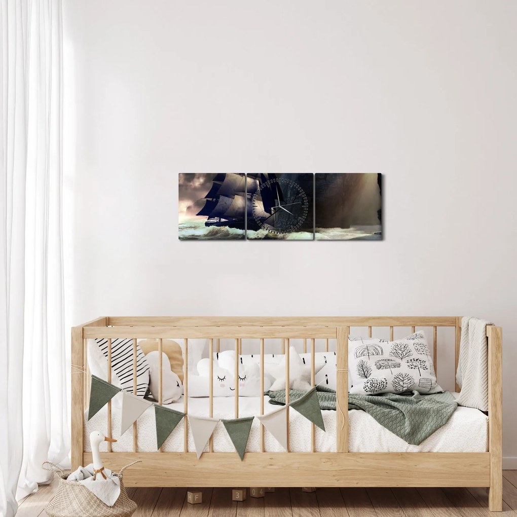 Obraz - Loď medzi útesmi (s hodinami) (90x30 cm)