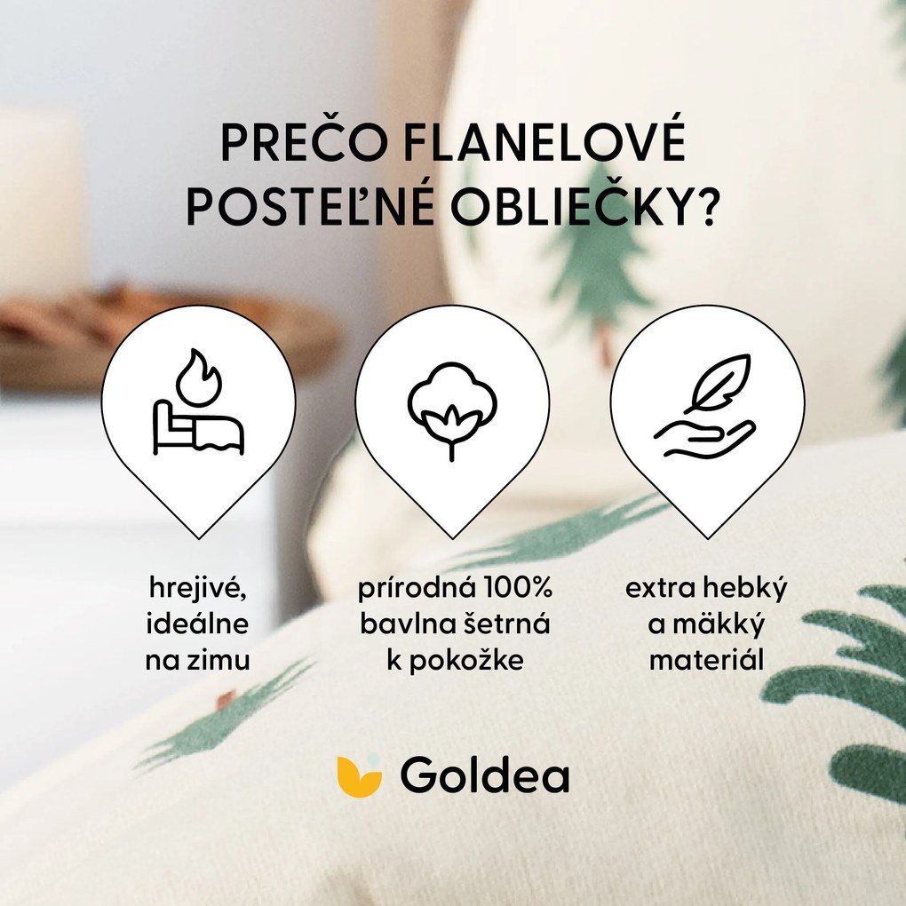 Goldea flanelové posteľné obliečky - stromčeky na režnom 140 x 200 a 70 x 90 cm