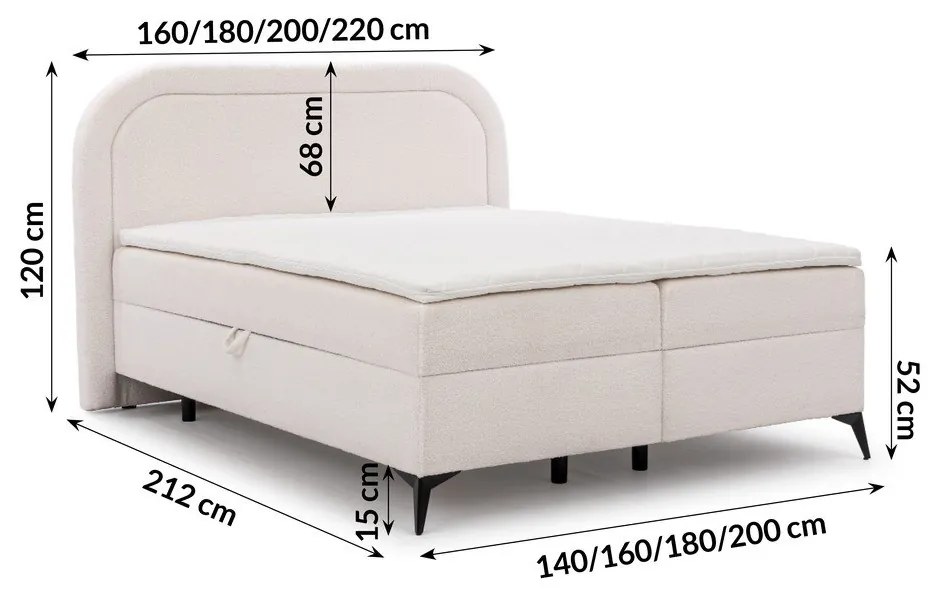 Biela boxspring posteľ s úložným priestorom 140x200 cm Ornes – Ropez