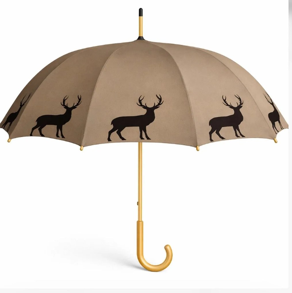 Béžový dáždnik s čiernym siluetovým motívom jeleňa Deer – 105*105*88 cm