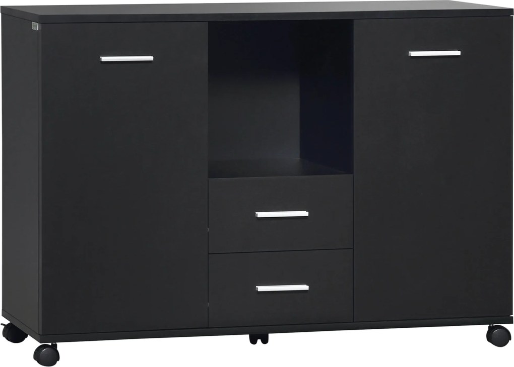 Vinsetto Multifunkčný kancelársky kabinet s 360° kolieskami, pre tlačiarne a dokumenty, čierne drevo 100x40x71cm | Aosom