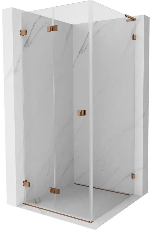 Mexen Lunar-F L, 1-krídlový sprchový kút so skladacími dverami, ľavý, 80 x 80 cm, 8mm číre sklo, ružové zlato profil, 836L-080-080-60-00-L