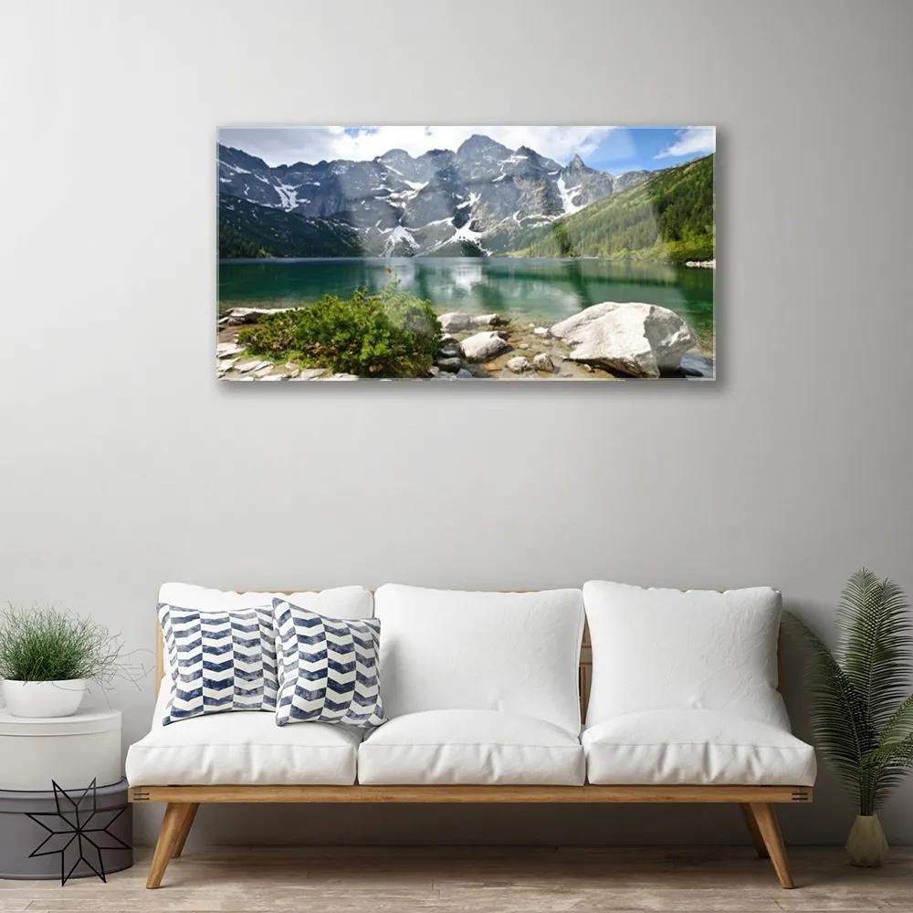 Skleneny obraz Jazero hory príroda 125x50 cm