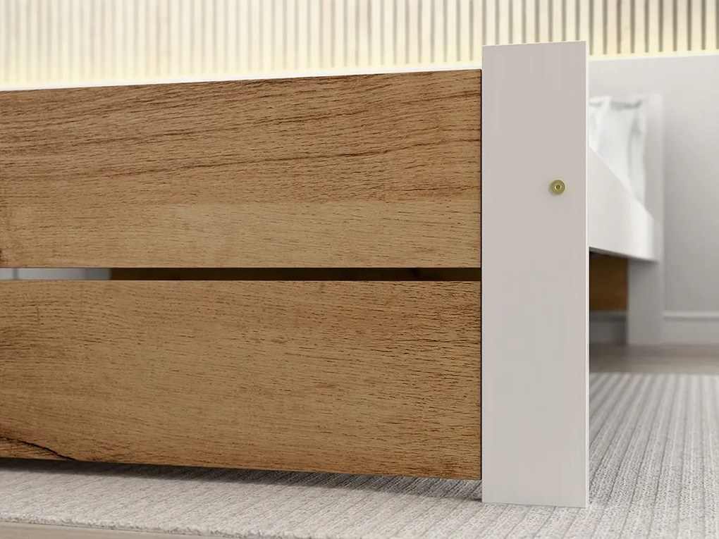 Posteľ IKAROS DOUBLE 180 x 200 cm, dub artisan/biela Rošt: S lamelovým roštom, Matrac: Matrac DELUXE 10 cm