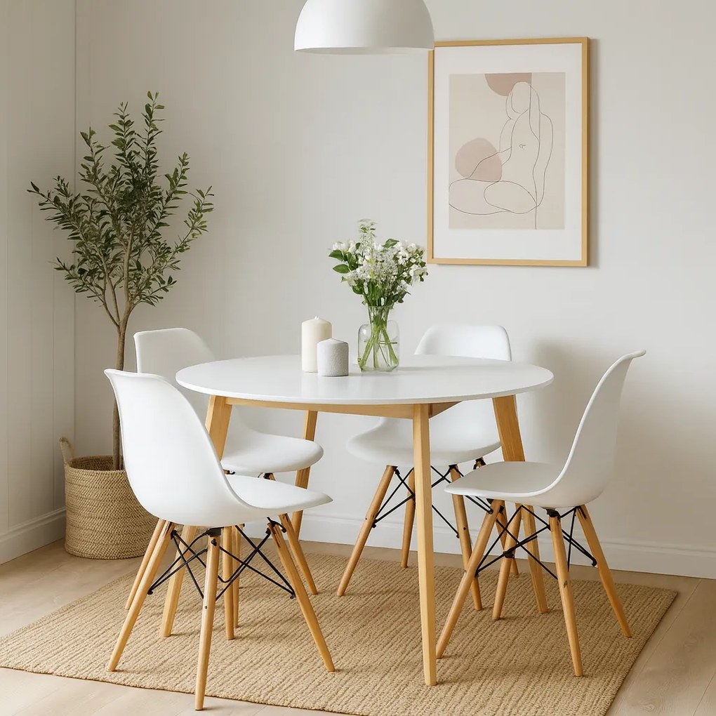 Noela Okrúhly škandinávsky jedálenský stôl SCANDINAVIA 105 biely