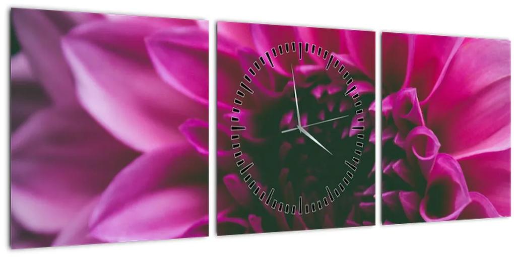 Obraz ružového kvetu (s hodinami) (90x30 cm)