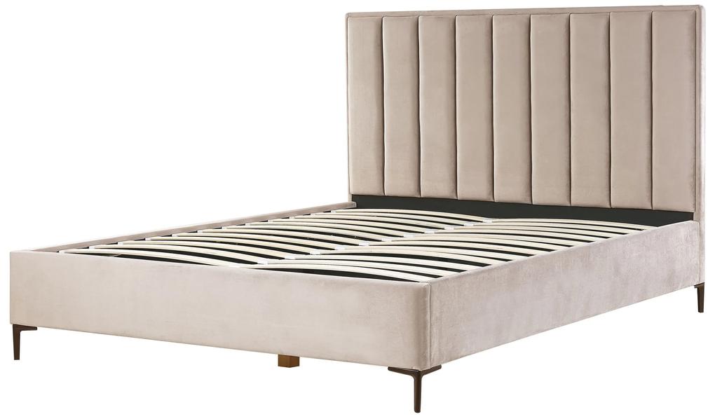 Zamatová posteľ s úložným priestorom 180 x 200 cm sivobéžová SEZANNE Beliani
