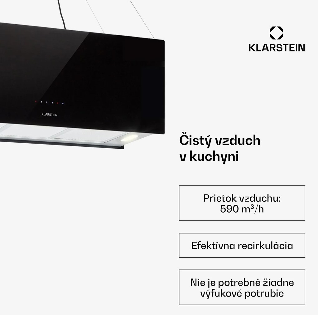 Klarstein Kronleuchter XL, digestor, 90 cm, ostrovčekový, 590 m³/h, dotykové ovládanie, LED, čierny