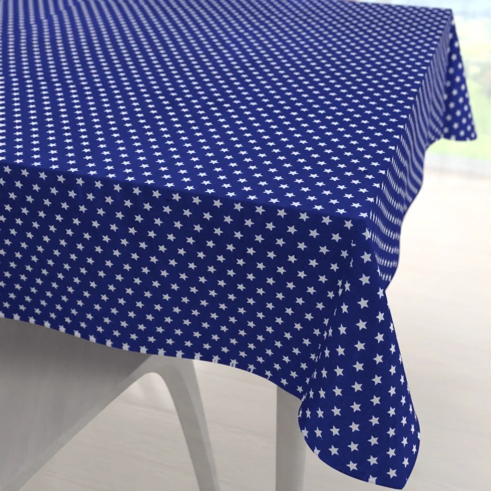 Biante Bavlnený štvorcový obrus Sandra SA-352 Biele hviezdičky na modrom 130x130 cm