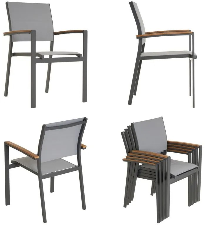Záhradná sada bistro stôl a 2 stohovateľné stoličky, sivá D104332