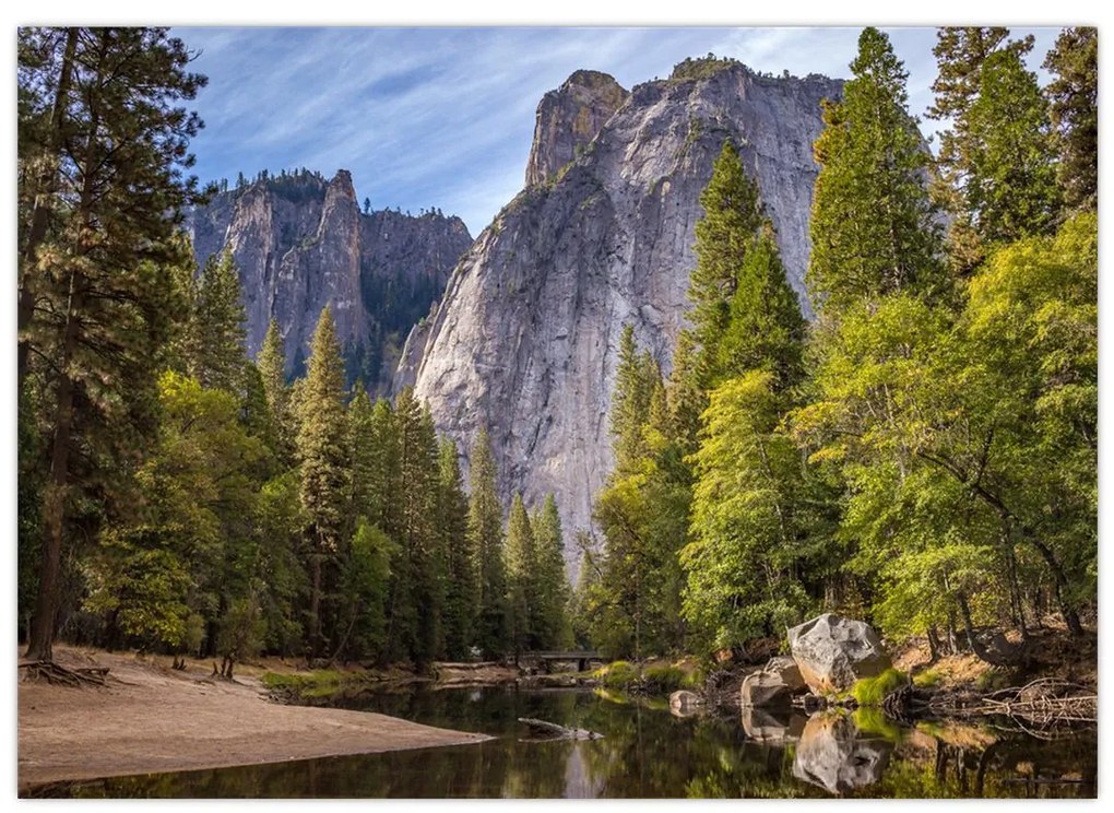 Sklenený obraz - Pod Yosemite skalou (70x50 cm)