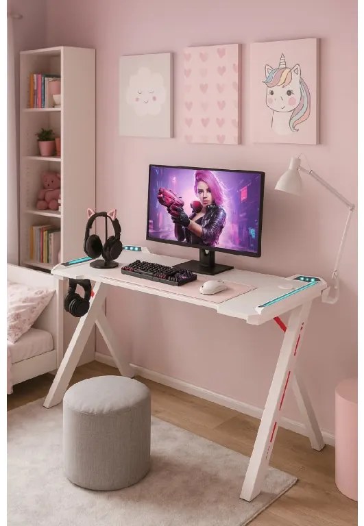 Herný stôl s podsvietením BG03 biely 120 cm