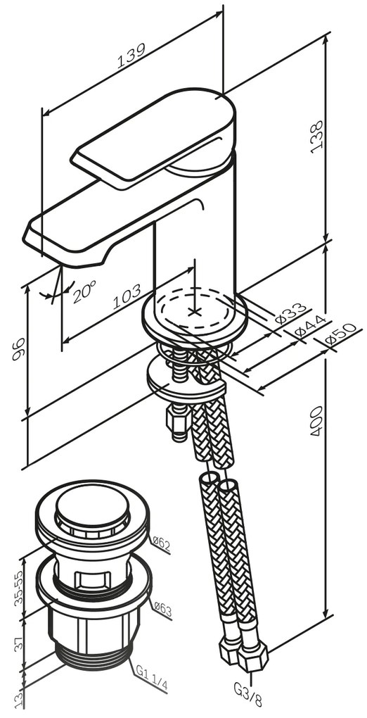 Umývadlová batéria AM.PM Flash FNA82100 jednopáková s odtokovým ventilom, chróm