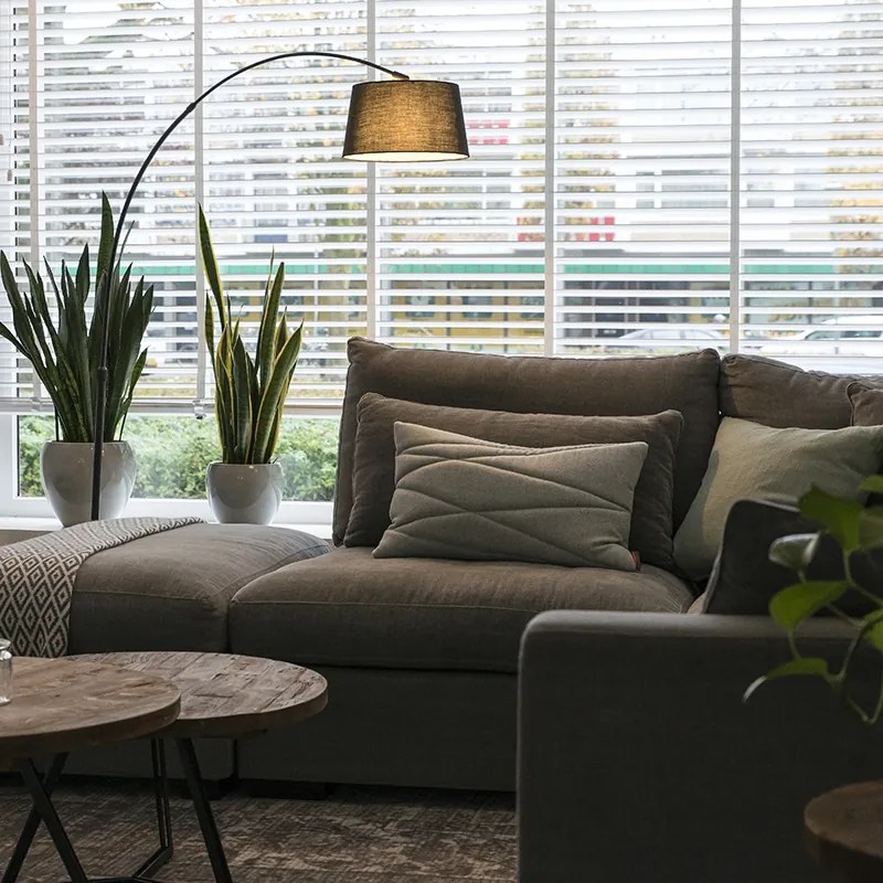 Moderná oblúková lampa čierna s čiernym textilným tienidlom - Arc Basic