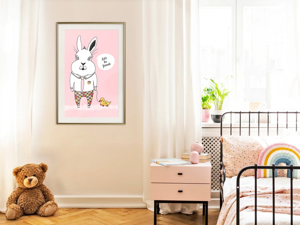 Artgeist Plagát - Rabbit's Friend [Poster] Veľkosť: 20x30, Verzia: Zlatý rám s passe-partout