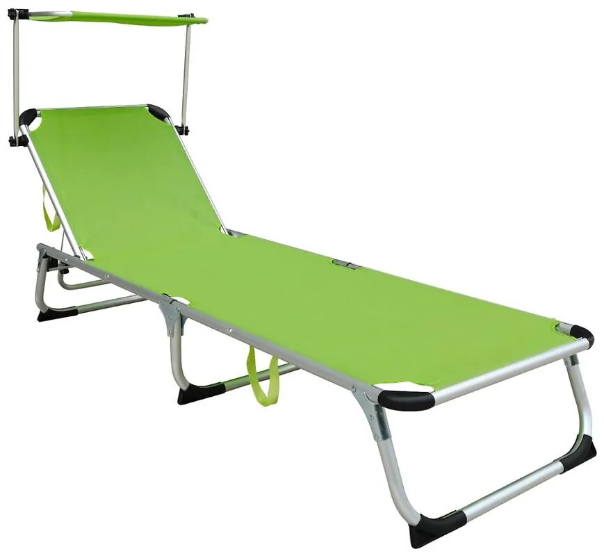 Záhradné ležadlo so slnečníkom zelené