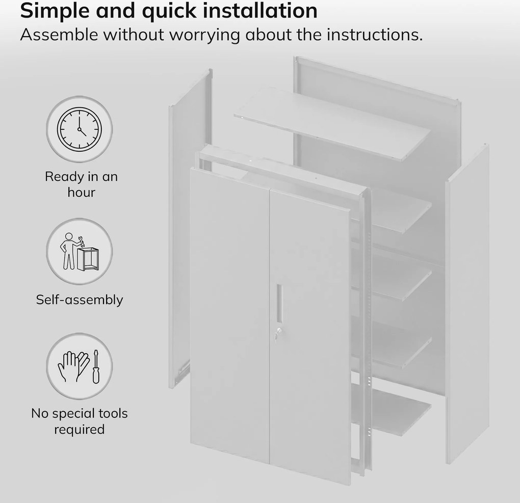 Modulárna kovová multifunkčná skriňa s vysokou zásuvkou sivá MEGAN 1950 x 900 x 400 mm