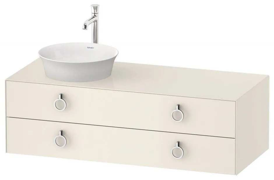 DURAVIT White Tulip závesná skrinka pod umývadlo na dosku vľavo, 2 zásuvky, 1300 x 550 x 408 mm, nordická biela vysoký lesk, WT4992LH4H4