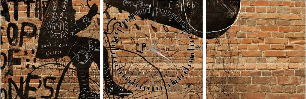 Obraz - Muž na bicykli v Banksyho štýle (s hodinami) (90x30 cm)