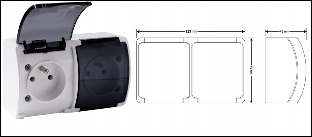VIPLAST Dvojitá hermetická zásuvka na povrchovú montáž
