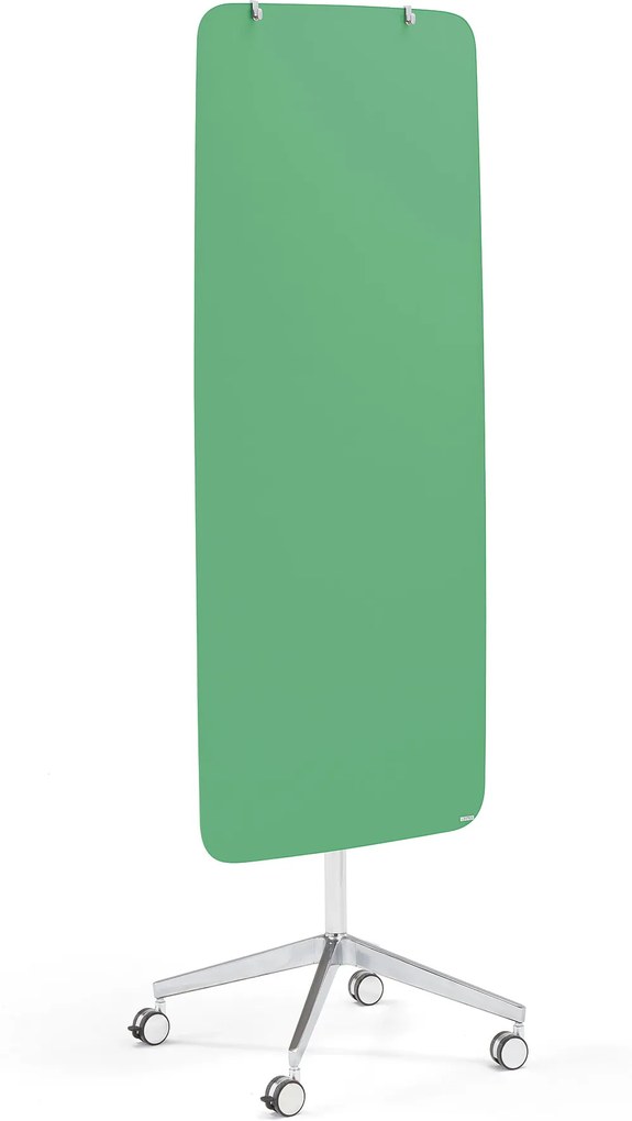 Sklenená magnetická tabuľa Stella so zaoblenými rohmi, s kolieskami, zelená