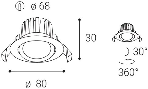 LED2 Vonkajšie zápustné bodové LED flexibilné osvetlenie MAX, 8W, teplá biela, okrúhle, čierne, IP65