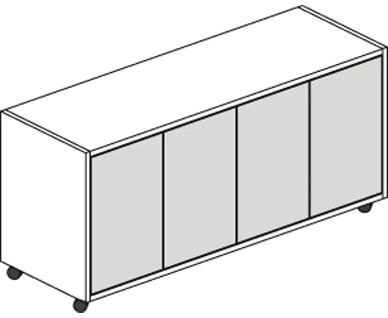 PLAN Pojazdná skrinka na kolieskach s dverami LAYERS, dlhá, 1200 x 400 x 575 mm, biela / sivá