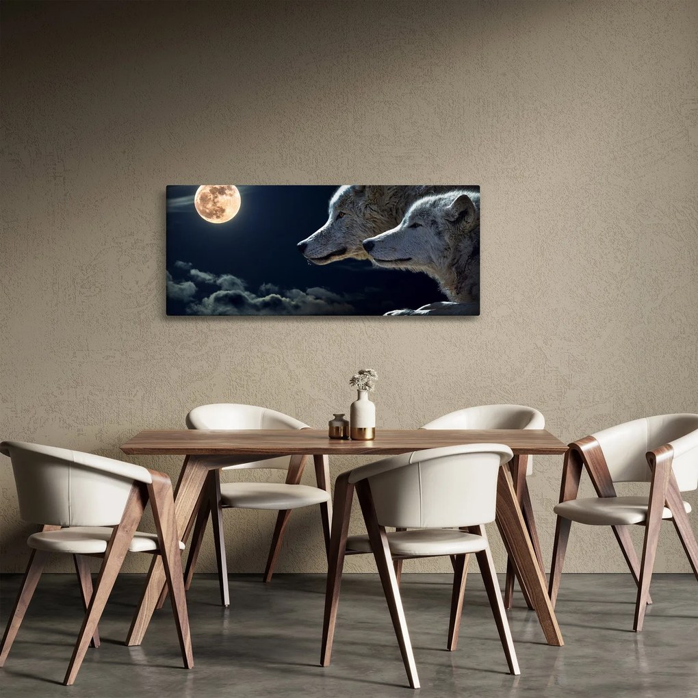 Obraz vlkov vyjúcich na mesiac (120x50 cm)