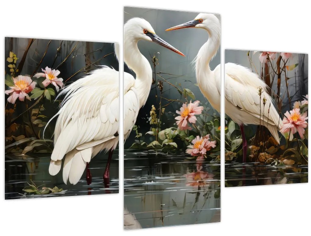 Obraz - Žeriavy biely (90x60 cm)