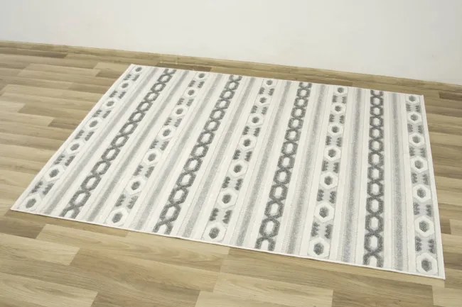 Šnúrkový koberec Stella D402A Etno sivý / strieborný / krémový