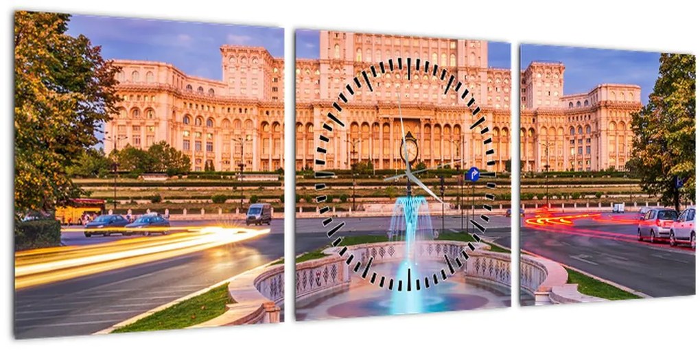 Obraz - Bukurešť, Rumunsko (s hodinami) (90x30 cm)