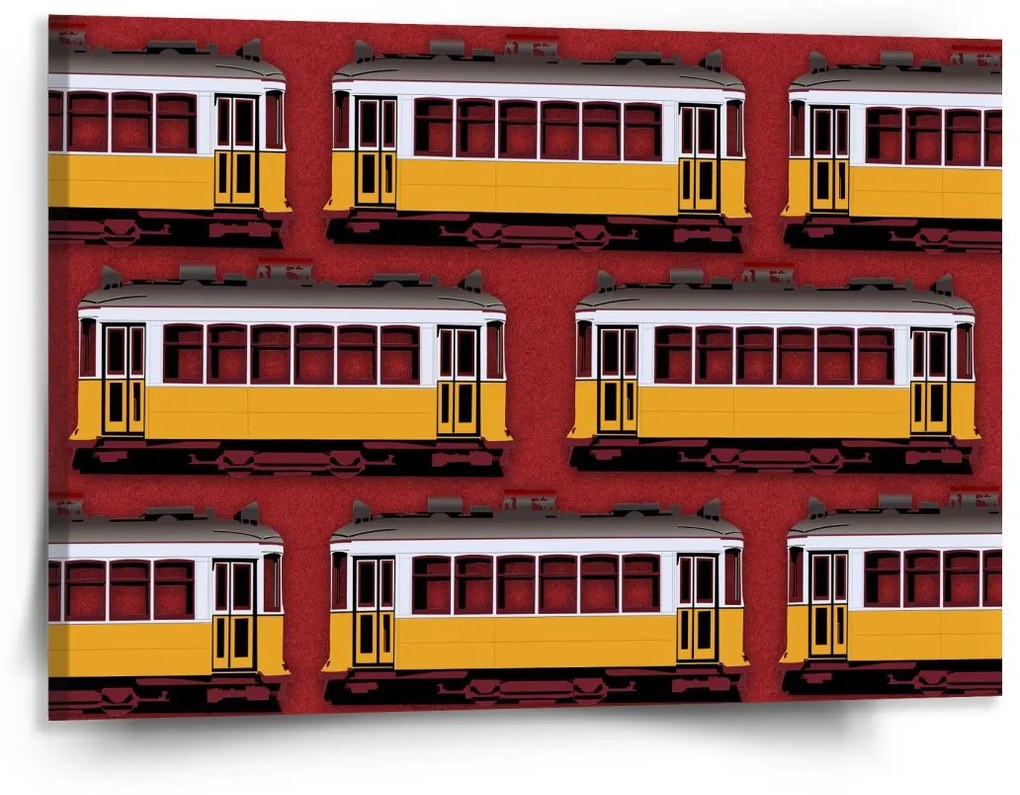 Sablio Obraz Lisabonské historické električky Červený Pattern - 150x110 cm