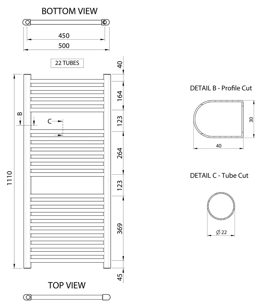 Aqualine Aqualine, ALYA vykurovacie teleso rovné 500x1110 mm, chróm, LLR102