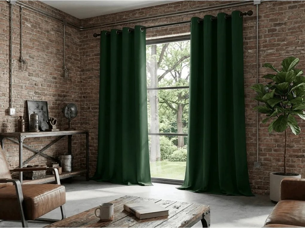Záves OXFORD LIGHT 140x250 cm, tmavozelený Zavesenie: Kovové krúžky