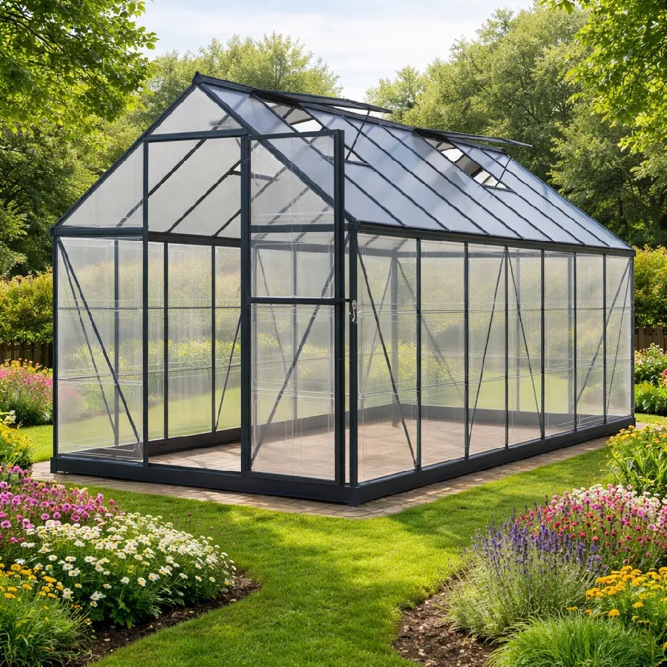 Skleník so základňou BestBerg SH‑9B / 9 m² / 480 × 182 × 208 cm / čierny