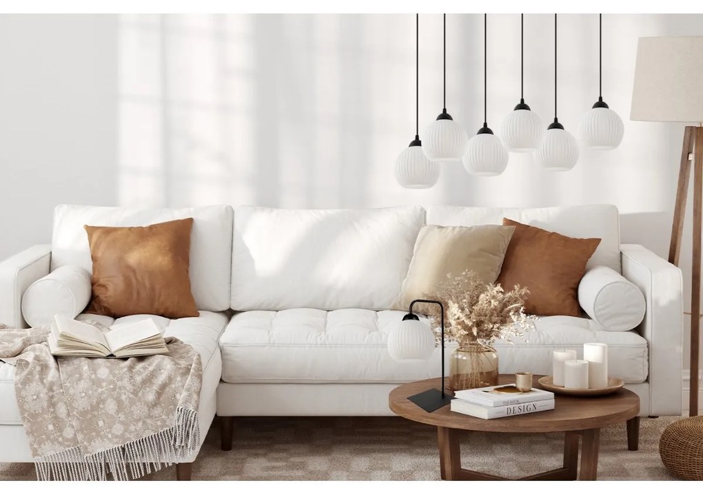 Stolná lampa Riffle Round, 1x biele sklenené tienidlo
