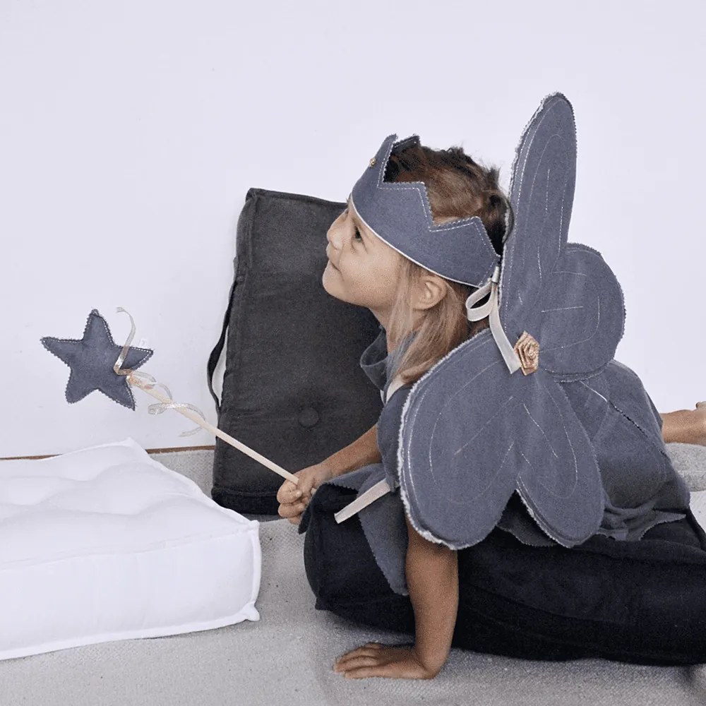 Ľanový čarovný prútik džínsový so zlatom